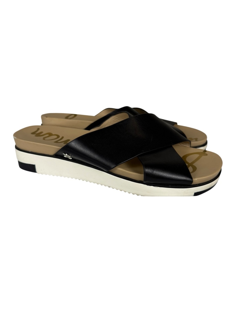 Sam Edelman Audrea Black Leather Criss Cross Slide Sandals Sz 9